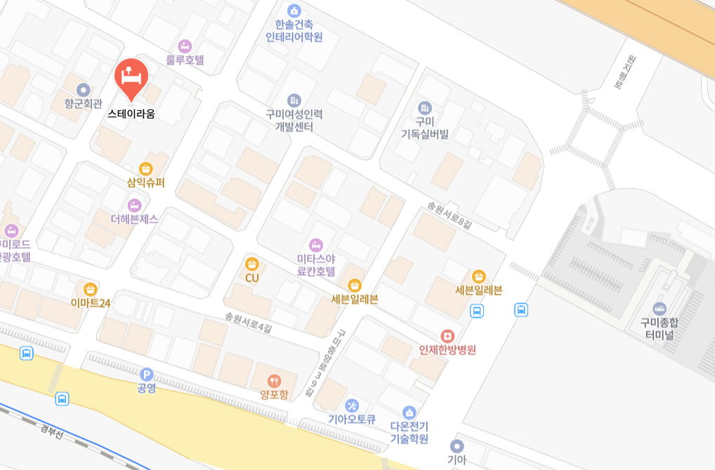 스테이라움 찾아 오시는 길
경북 구미시 원평동 1054-1, 우편번호 39232